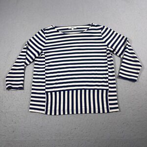 Madewell 1937 Top Women Medium Navy White Stripe Boatneck 3/4 Sleeve Nautical